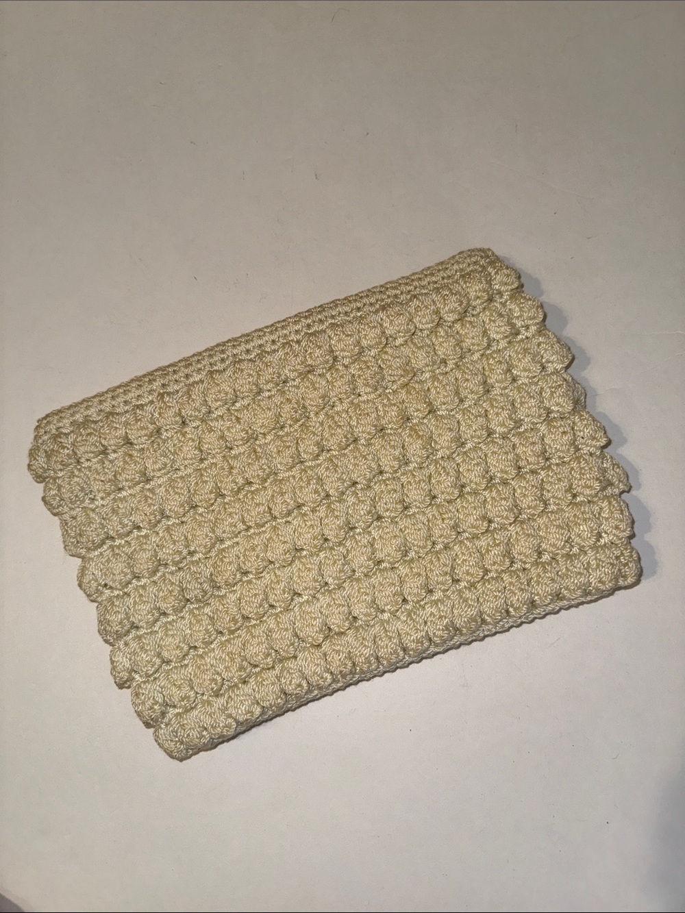 Vintage Cream Popcorn Knit Crochet Clutch Purse Spring Frame
